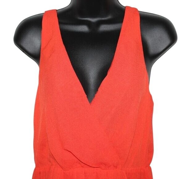 H&M Orange Plunge Neck Sz 8 Faux Wrap Sleeveless Above Knee Cocktail Dress - Picture 3 of 8